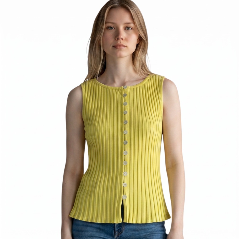 Free People Button Front Top Women's XS Mellow Yellow Ribbed Sleeveless